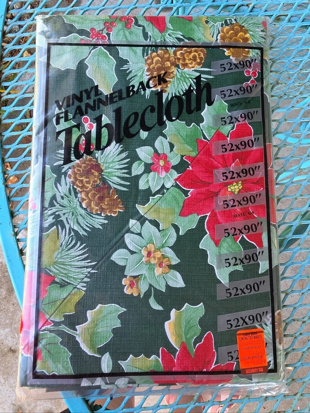 Vintage Poinsettia Vinyl Flannel Backed Tablecloth 52x90